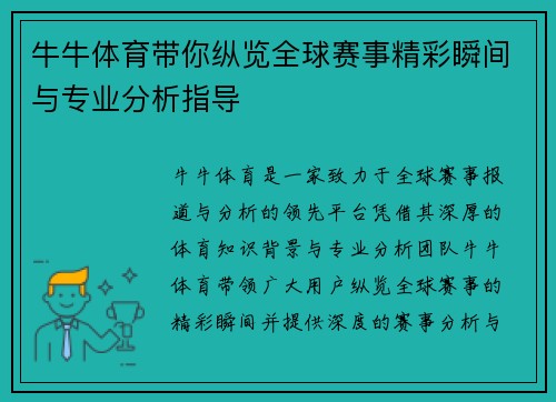 牛牛体育带你纵览全球赛事精彩瞬间与专业分析指导 牛牛体育带你纵览全球赛事精彩瞬间与专业分析指导